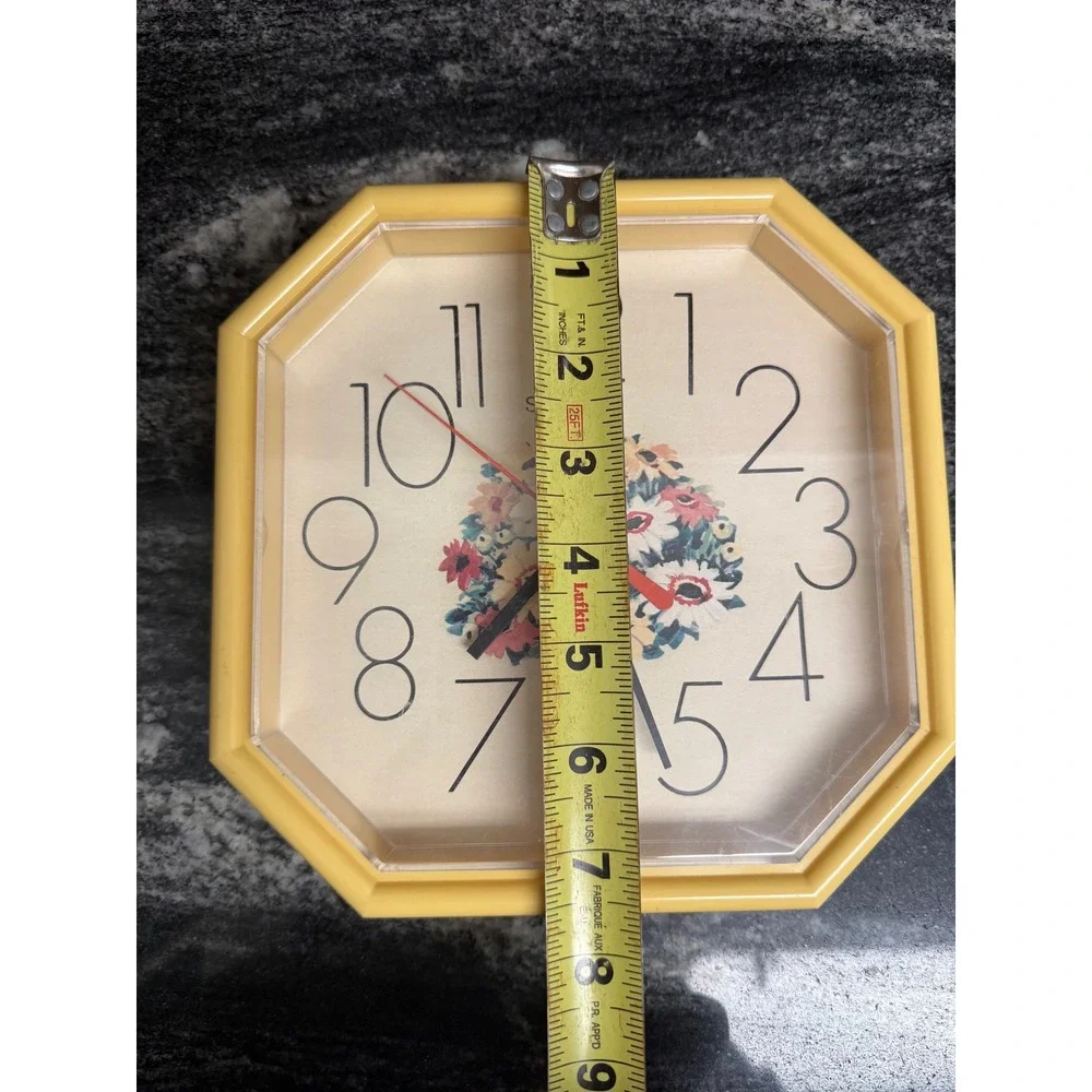 Vintage Spartus Octagon Wall Clock Yellow Floral Quartz Model 5416 Made in USA